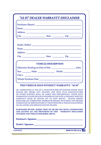 "As-Is" Dealer Warranty Disclaimer