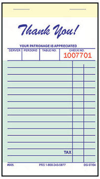 Guest Checks - 1-part booked paper - 905