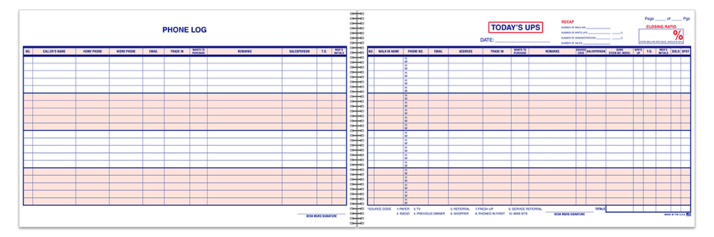 Ups log book / customer contact log
