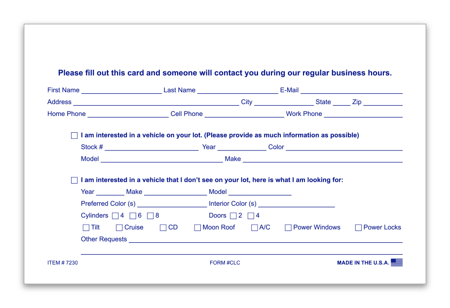 Customer lead cards