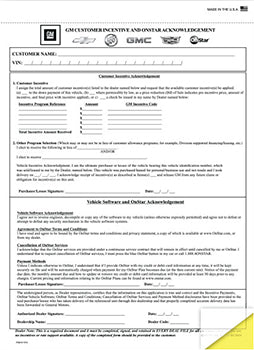 Truform™ brand - gm customer incentive and onstar acknowledgement - form gm-3795-os