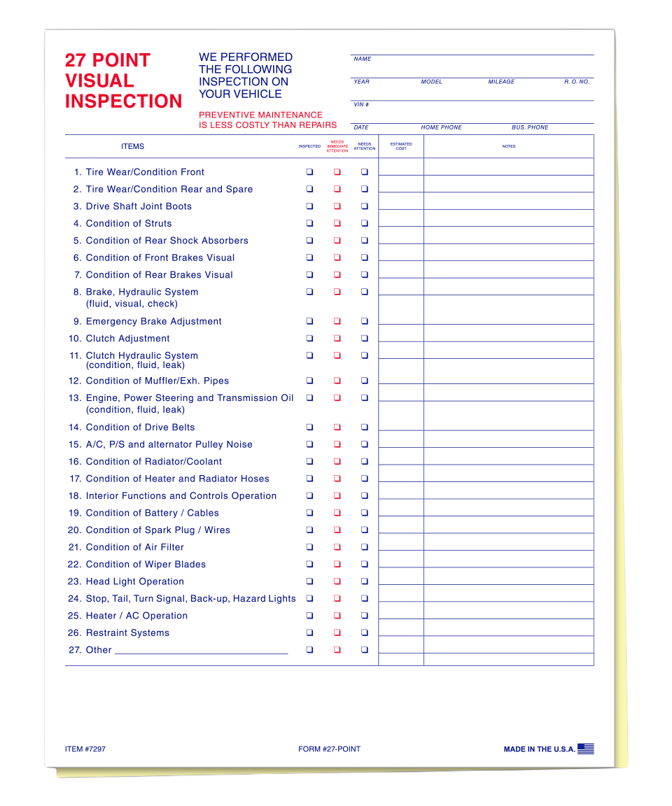 TruForm™ Brand - 27 point inspection form - form 27-point