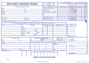 Vehicle inventory cards - new - form duas-305-1