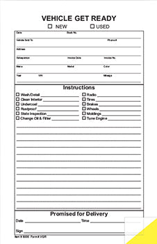 Truform™ brand - vehicle get ready form - Form VGR