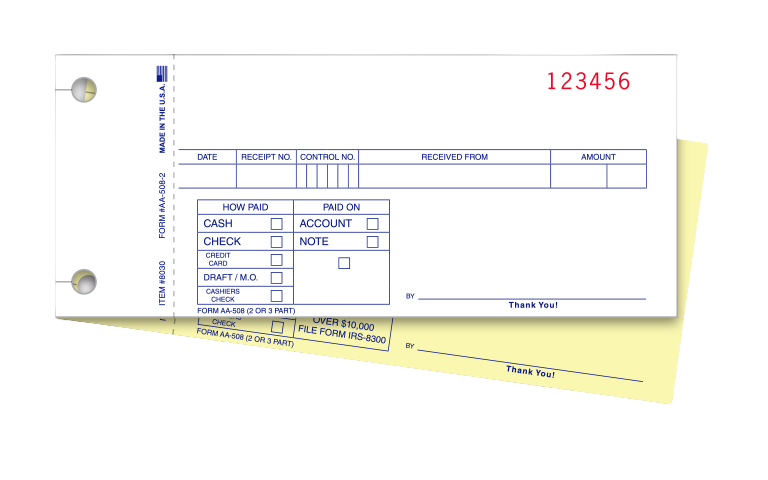 Cash receipts - plain - form aa-508-2