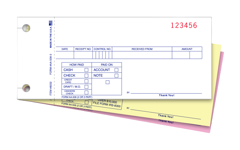 Cash receipts - plain - form aa-508-3