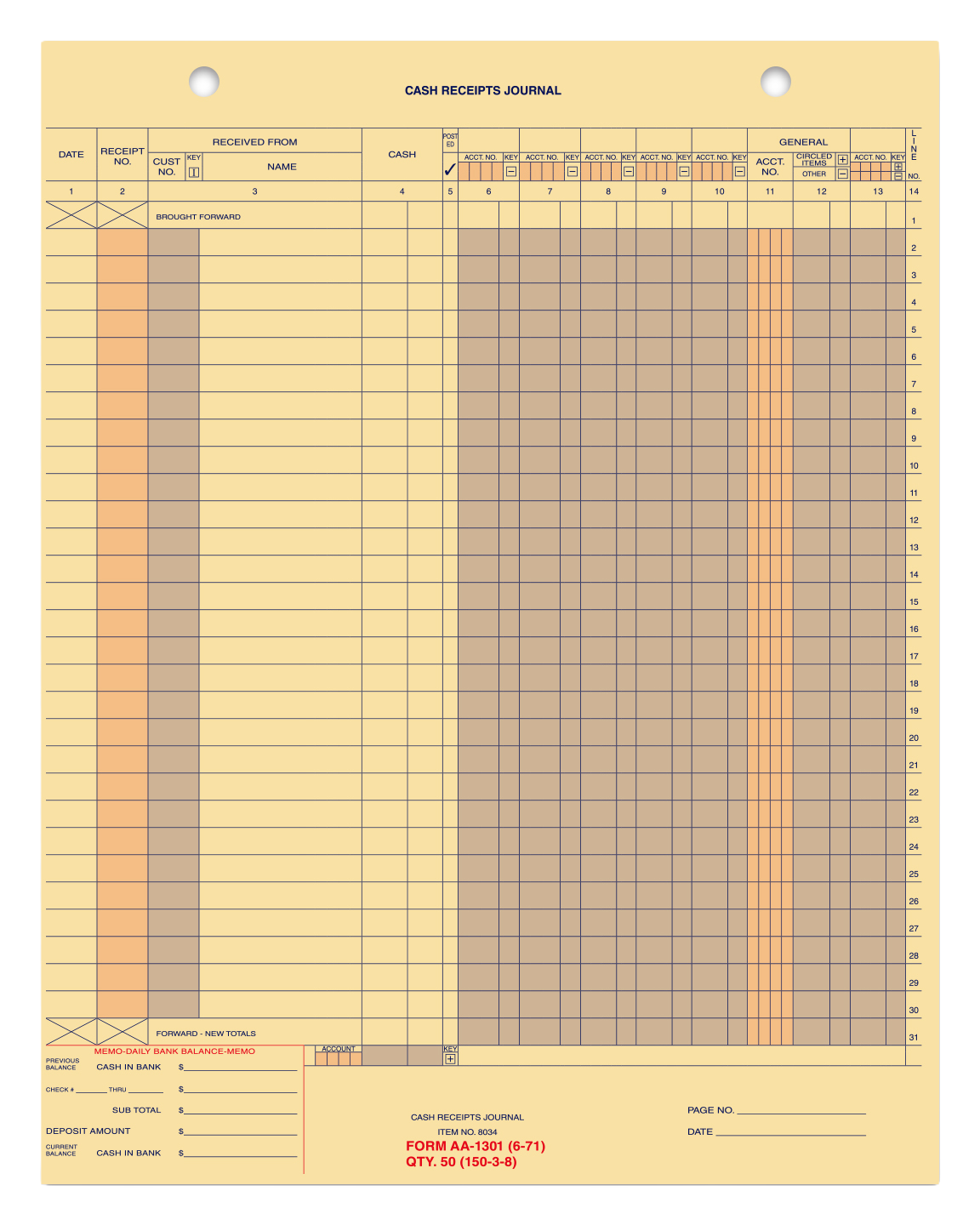 Cash receipt journal - form aa-130