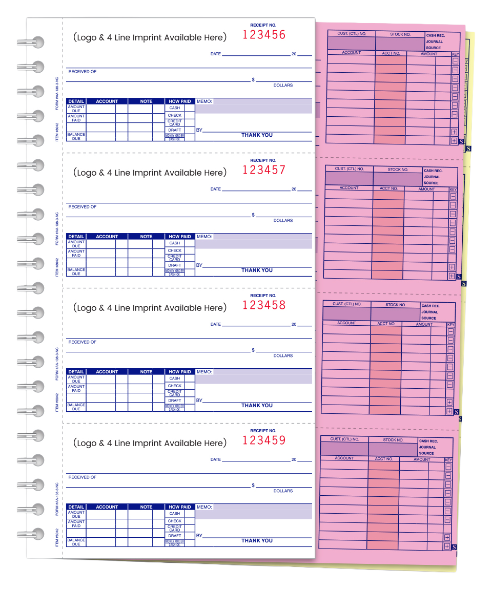 Cash receipts books - imprinted - form aa-138nc-1s2l