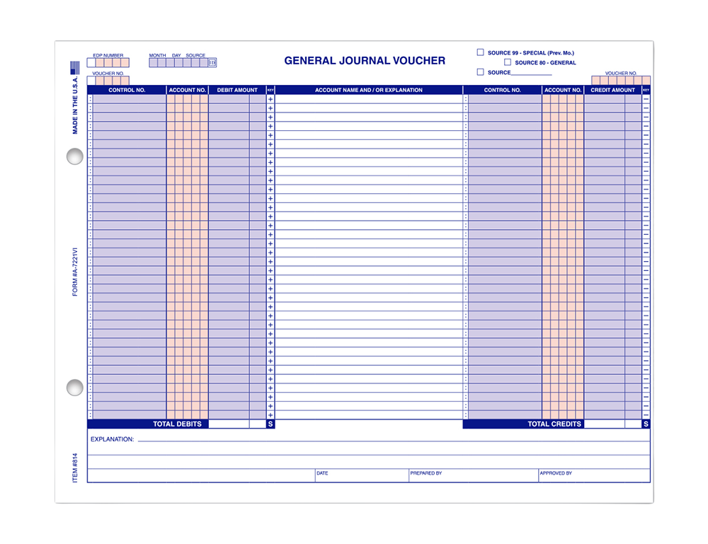 TruForm™ brand - general journal vouchers - Form A-7221VI