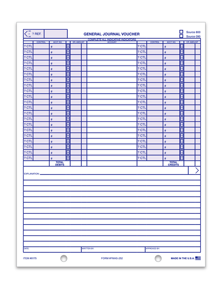 TruForm™ brand - general journal vouchers - Form FMAS-252