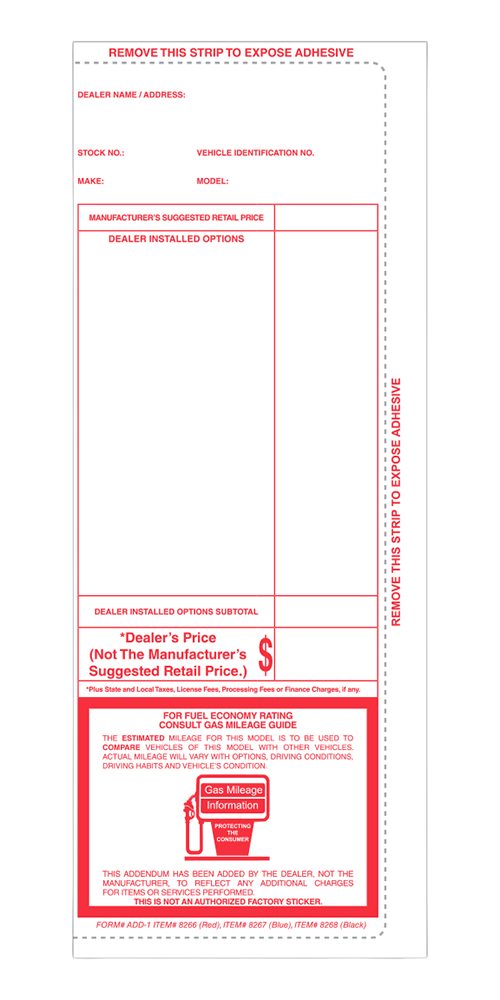 Peel-n-Seal™ Brand - addendum stickers (adhesive) - form #add-1