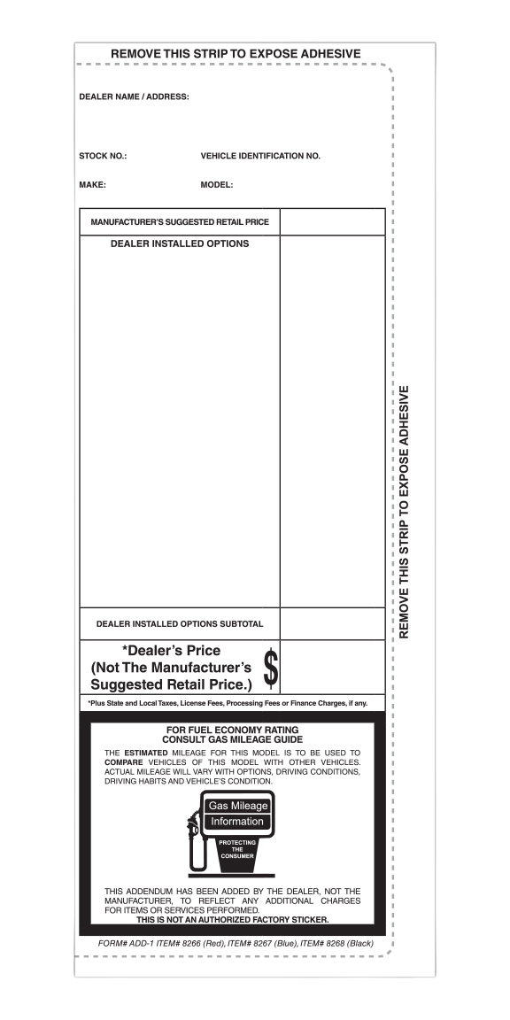Peel-n-Seal™ Brand - addendum stickers (adhesive) - form #add-1