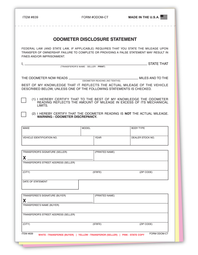 Truform™ brand - odometer disclosure statements - form ODOM-933