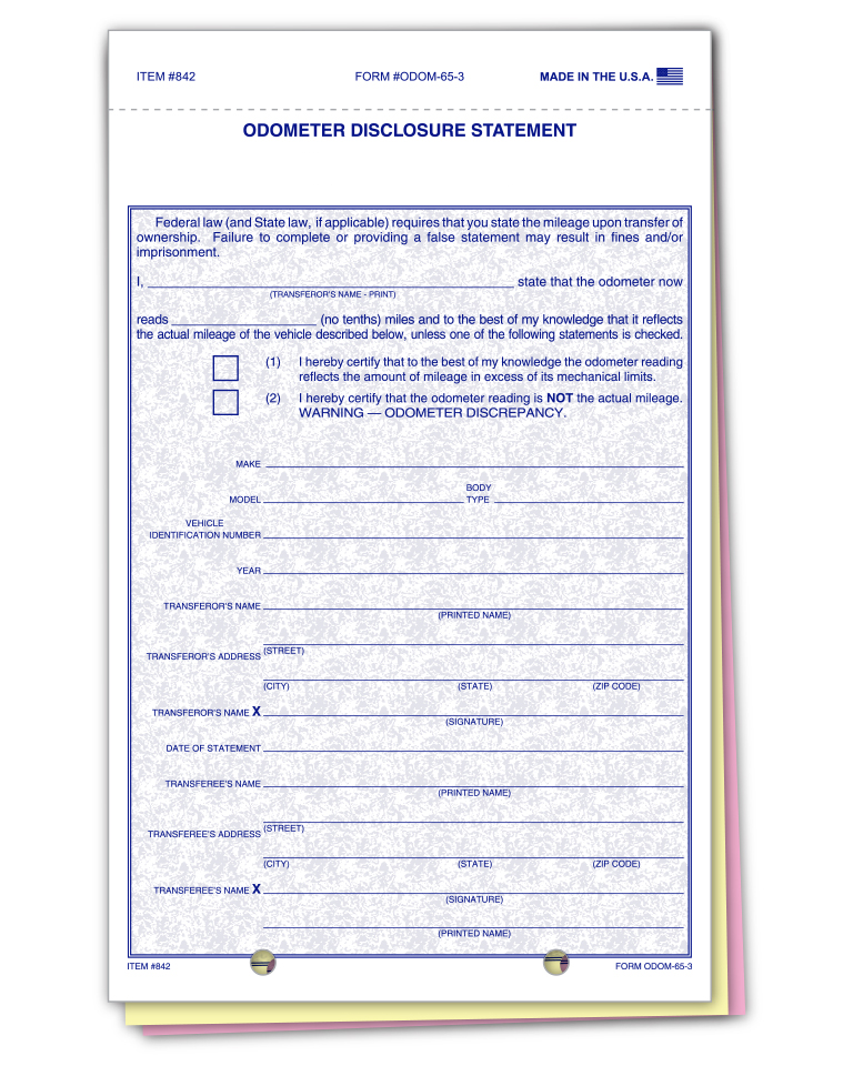 Truform™ brand - odometer disclosure statements - form ODOM-65-3
