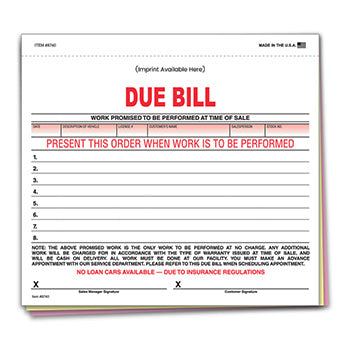 Due bill - 3-part - imprinted