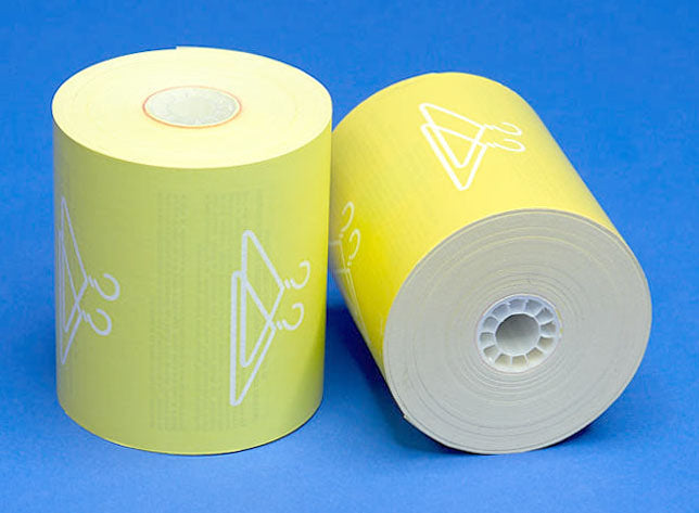 3 1/8" x 230' Laundry thermal paper rolls - yellow