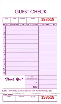 1-part tag guest check