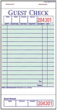 Guest Checks - 1-part book paper - SP-609