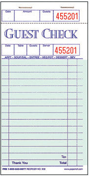 Guest Checks - 1-part booked paper - 909