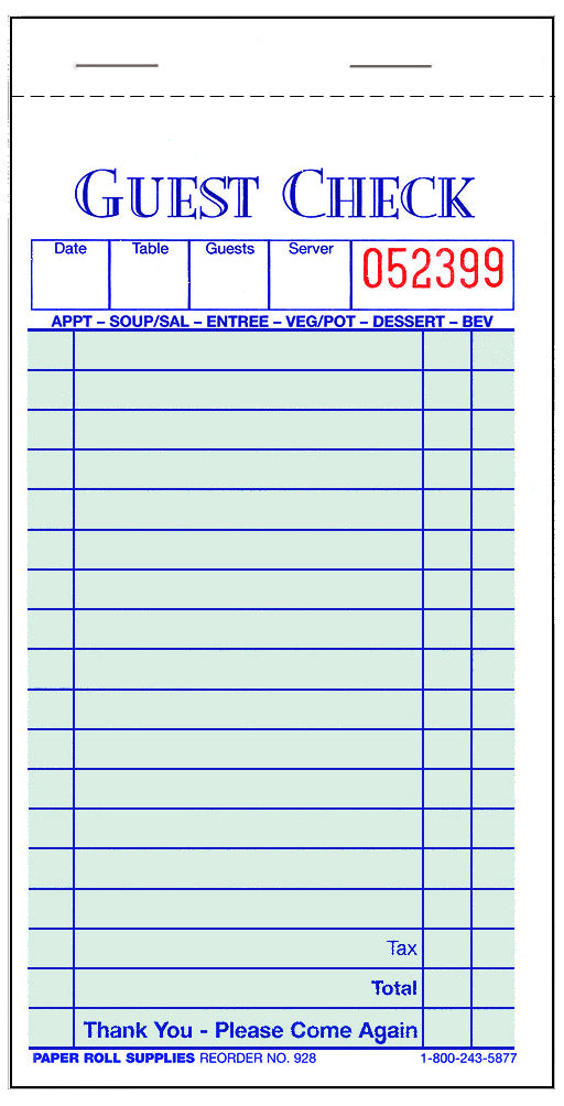 Guest Checks - 2-part booked - 928