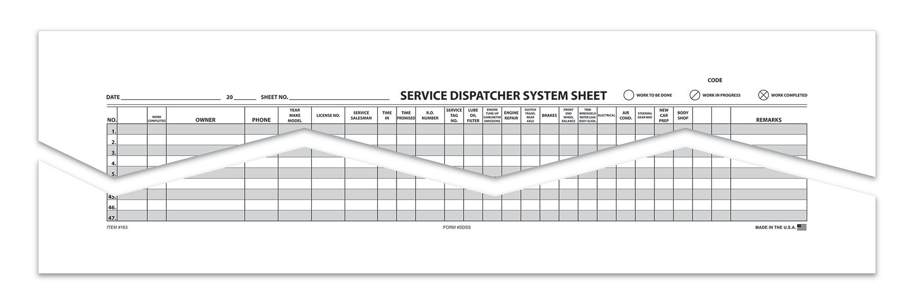 Service dispatcher system sheets (form sdss)