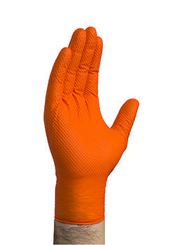 Powder & latex free premium heavy duty orange nitrile gloves