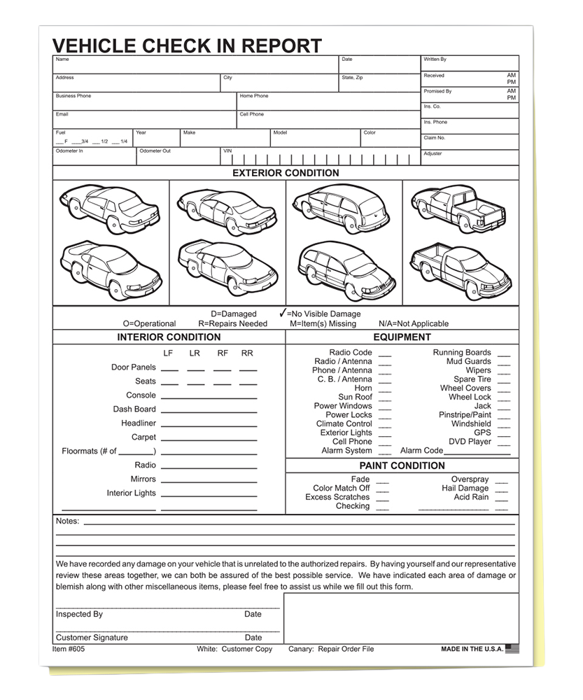 Truform™ brand - vehicle check in report