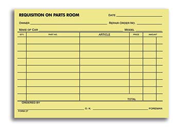 Truform™ brand - parts requistion - form 27