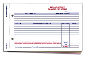 TruForm™ Brand - parts pick-up receipt - plain / stock