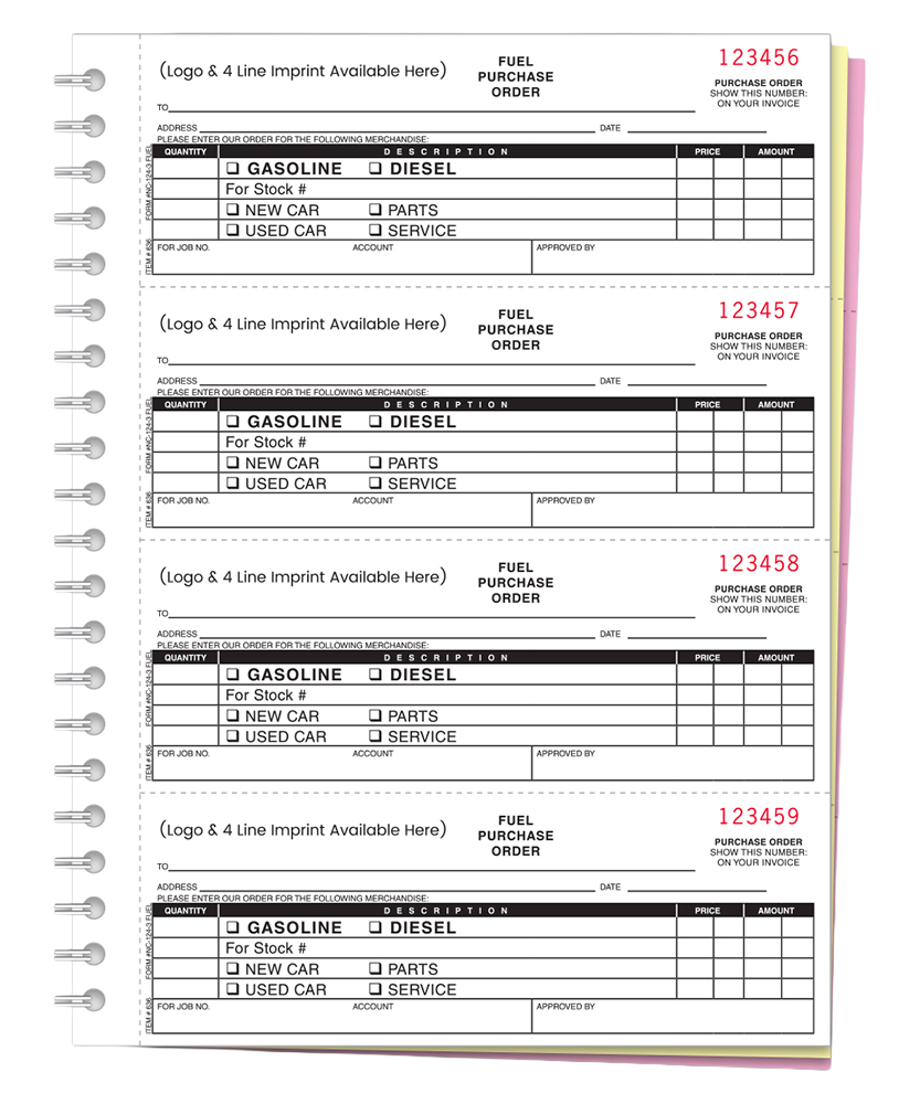 Fuel Purchase Order Books - Form NC-124-3-FUEL - Custom Imprinted