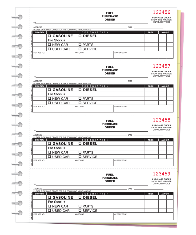Fuel Purchase Order Books - Form NC-124-3-FUEL
