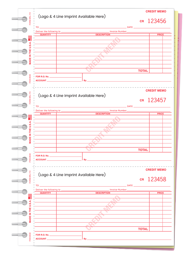 Credit memo books - Form RL-113