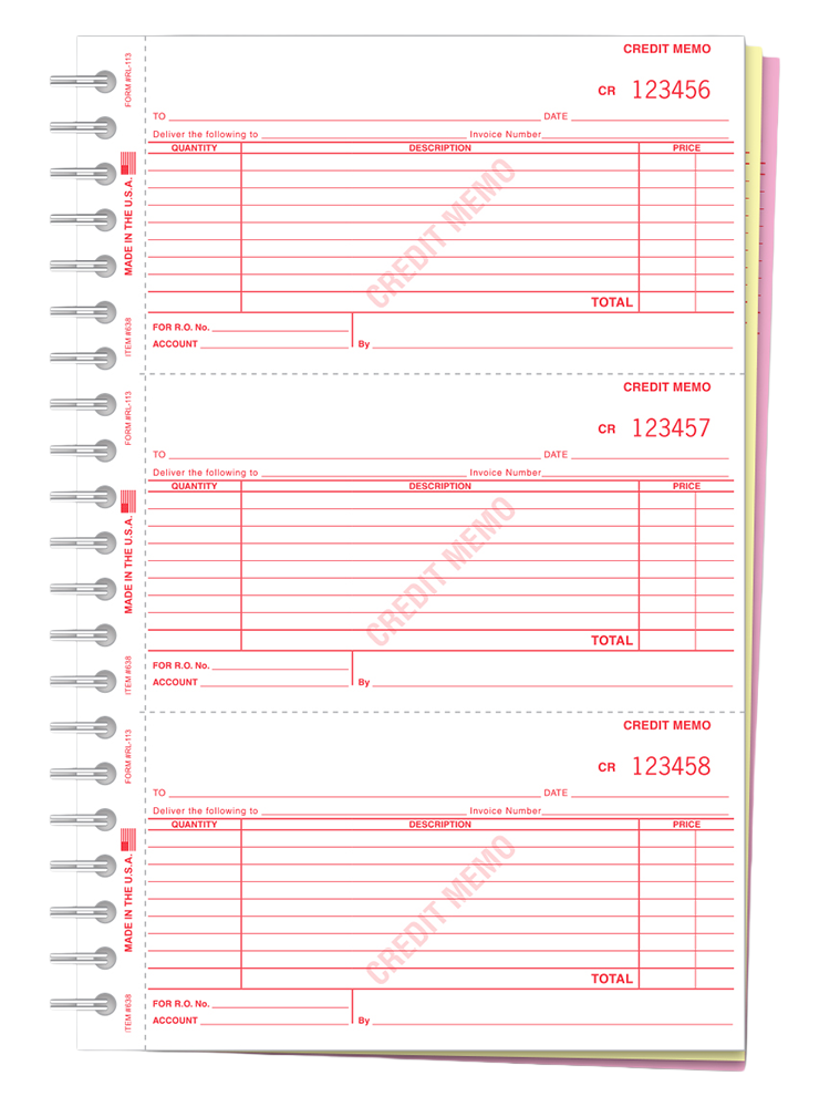 Credit memo books - Form RL-113