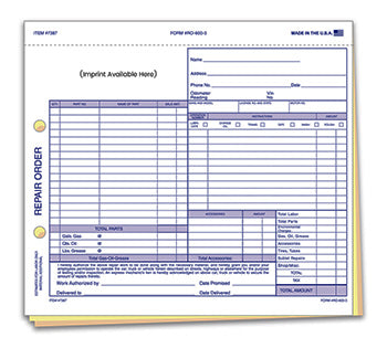 Repair order - custom imprinted - Form RO-600-3