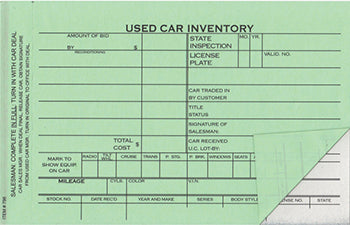 Used car inventory card