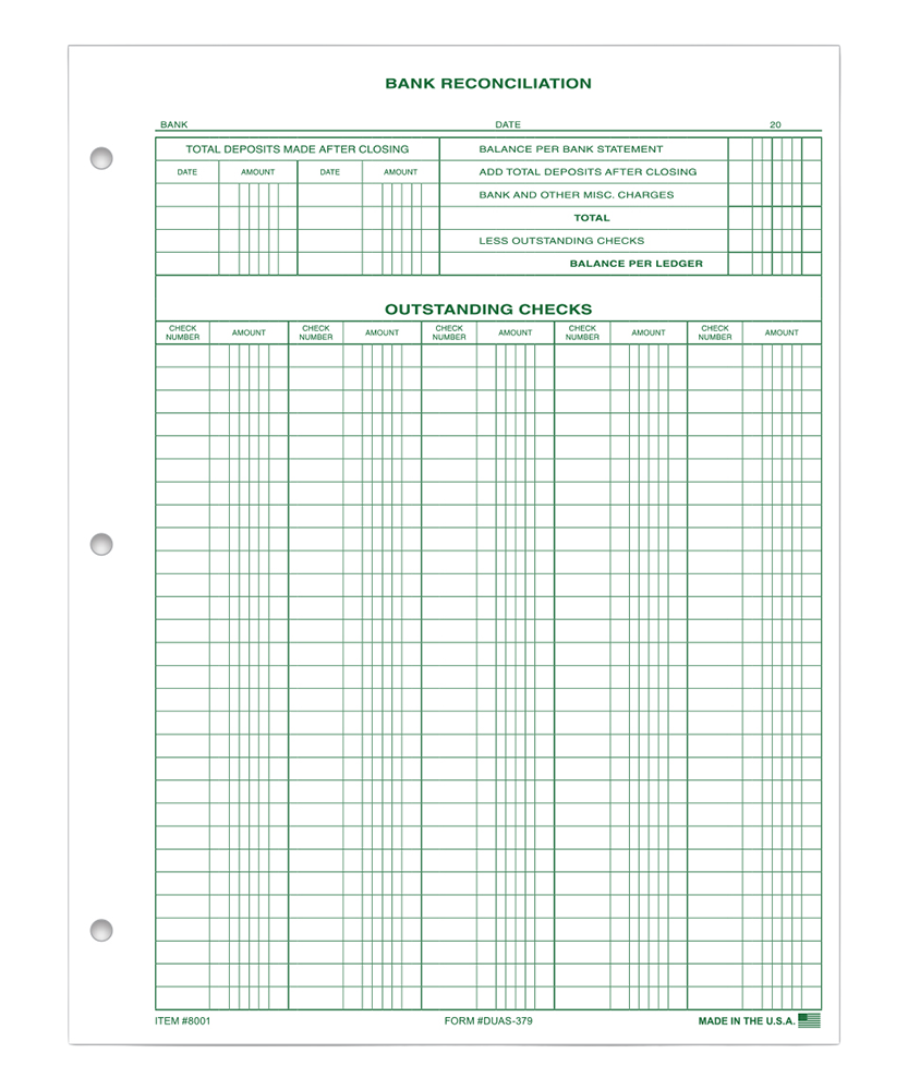 Bank reconciliations - Form DUAS-379