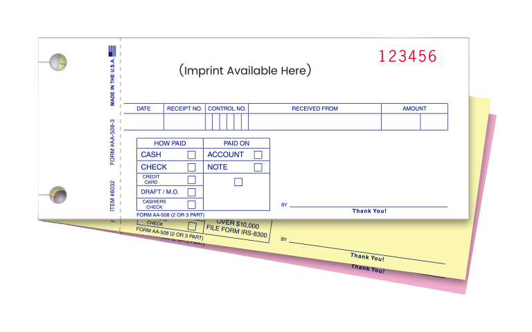Cash receipts - imprinted - form aa-508-3