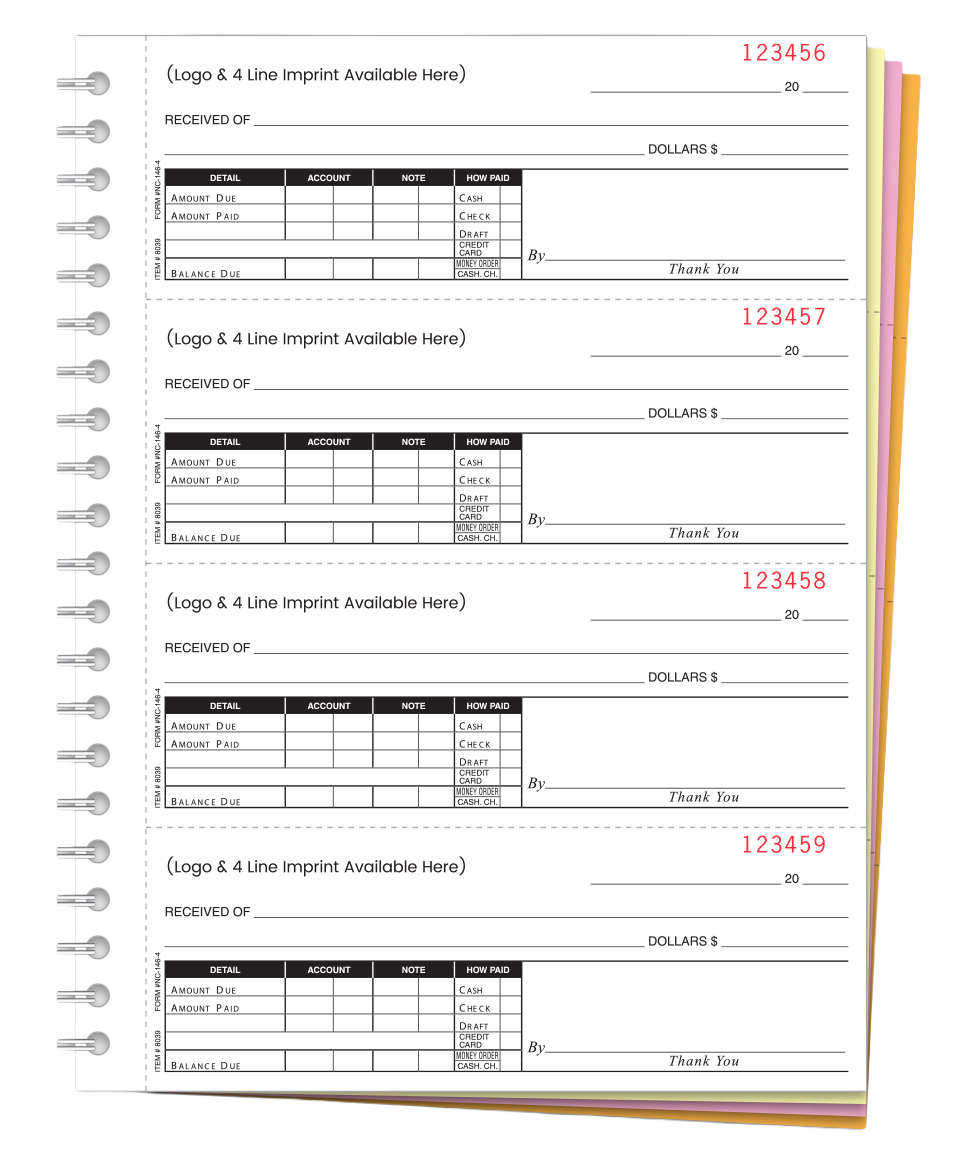 Cash receipts books - imprinted