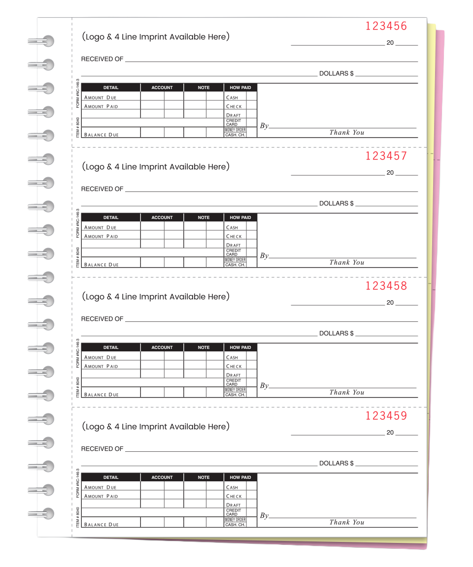 Cash receipts books - imprinted - form nc-146-3
