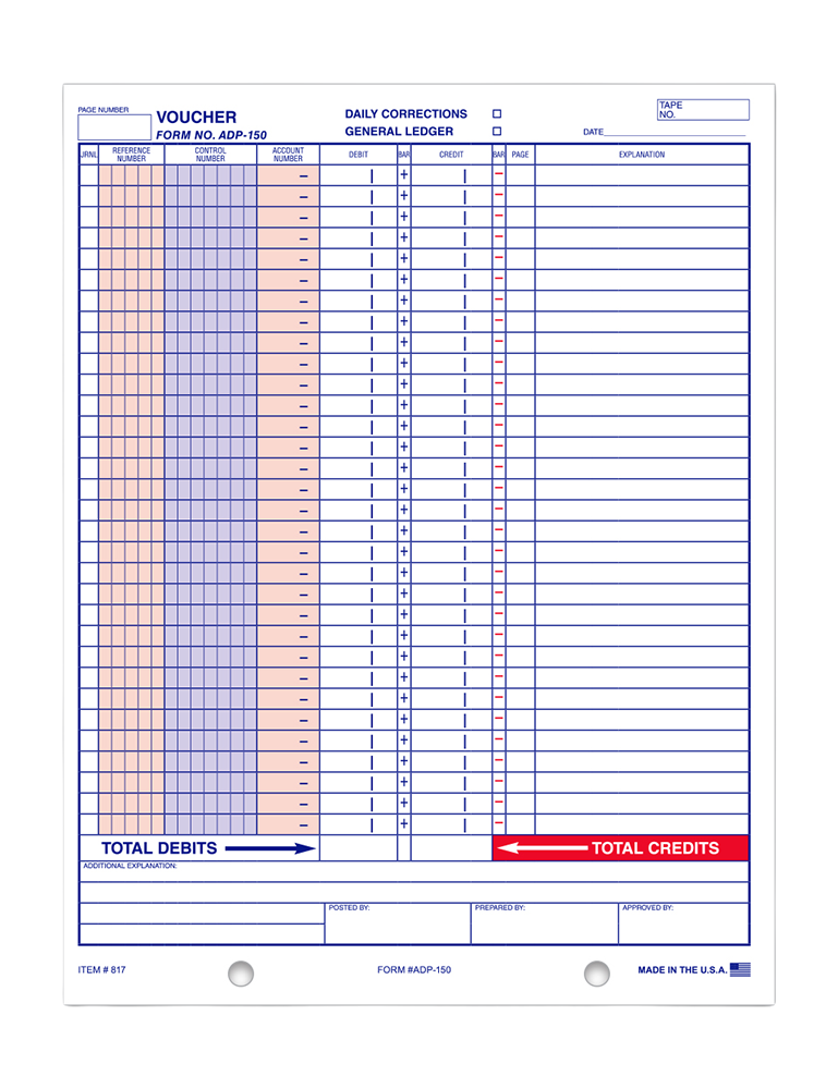 TruForm™ brand - general journal vouchers - Form 150