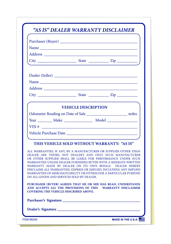 Truform brand™ - "as is" dealer warranty disclaimer
