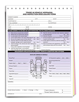 Trade in vehicle appraisal & disclosure form