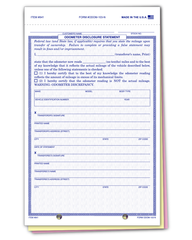 Truform™ brand - odometer disclosure statements - form ODOM-103-N