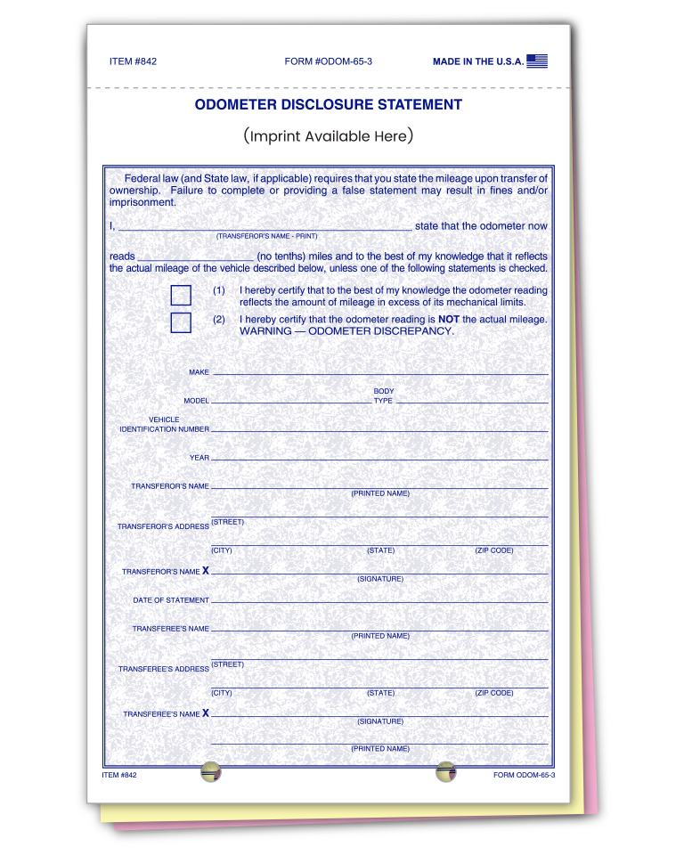 Truform™ brand - odometer disclosure statements - form odom-65-3