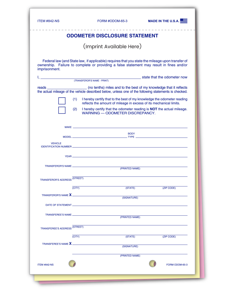 Truform™ brand - odometer disclosure statements - form ODOM-65-3