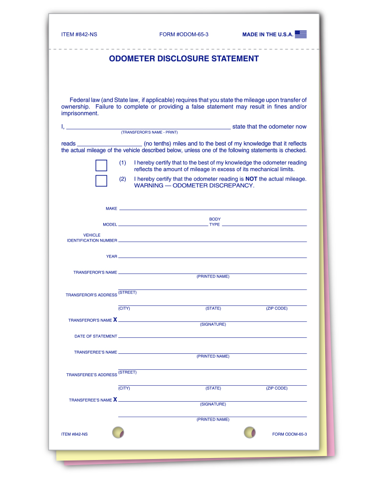 Truform brand™ - odometer disclosure statements - form ODOM-65-3