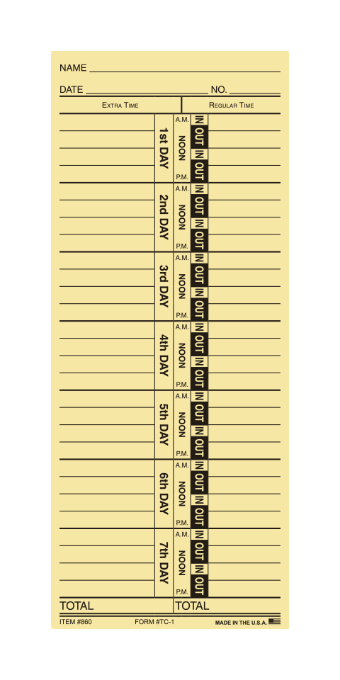 Time clock cards - manual style - form tc-1