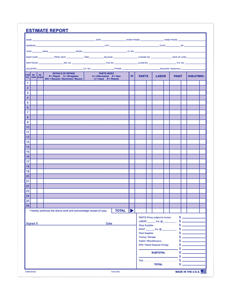 Truform™ brand - repair estimate
