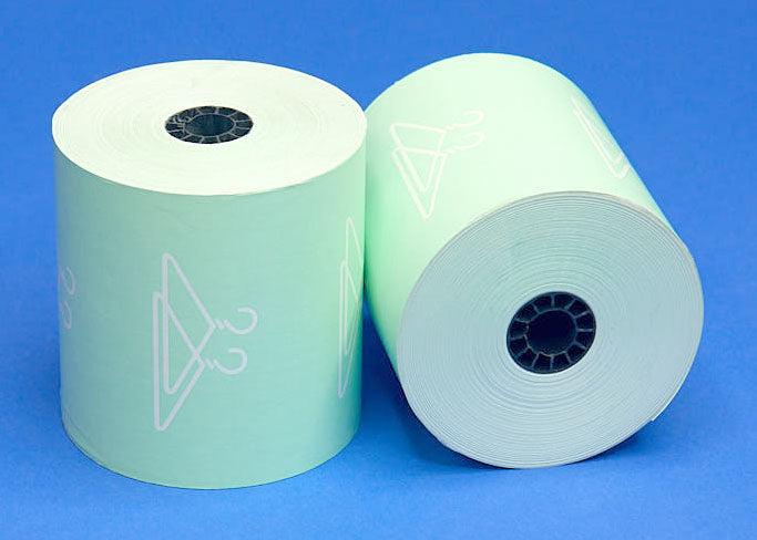 3 1/8" x 230' Laundry thermal paper rolls - green