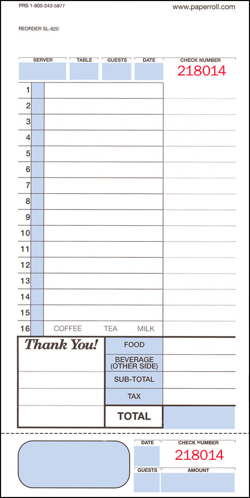 Guest Checks - 1-part tag - SL-620